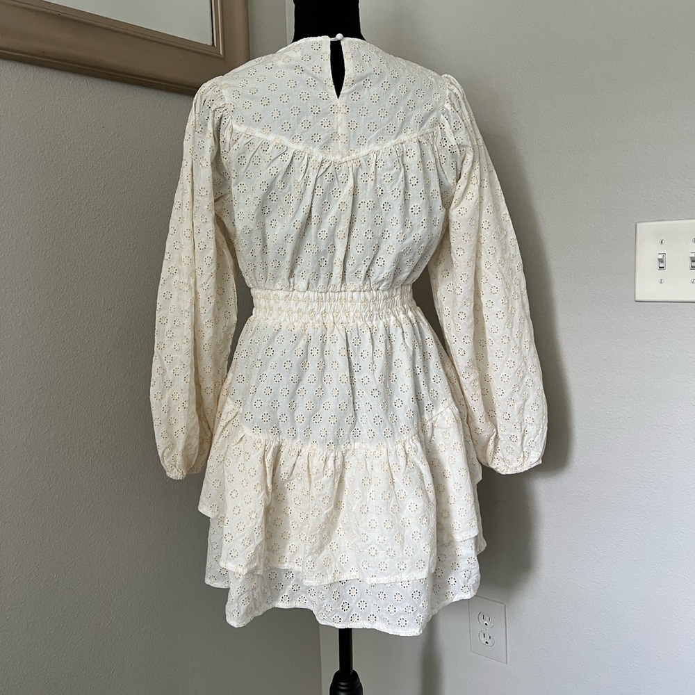 Just Me Tiered Cottage Core Puffy Long Sleeve Mini Dress - Picture 2 of 7